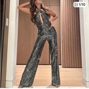 Anthropologie Maeve Black Sequin Jumpsuit